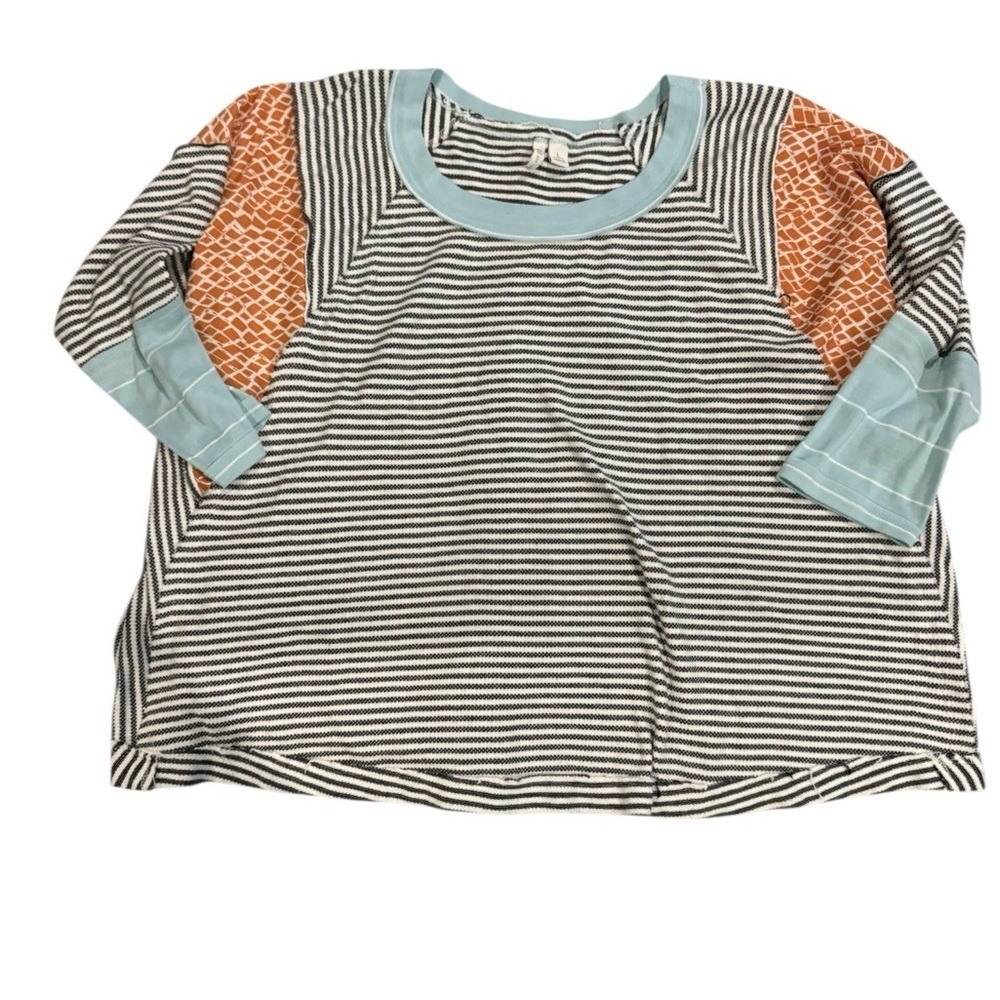 Cato‎ Striped Blouse with Orange and Blue Accents